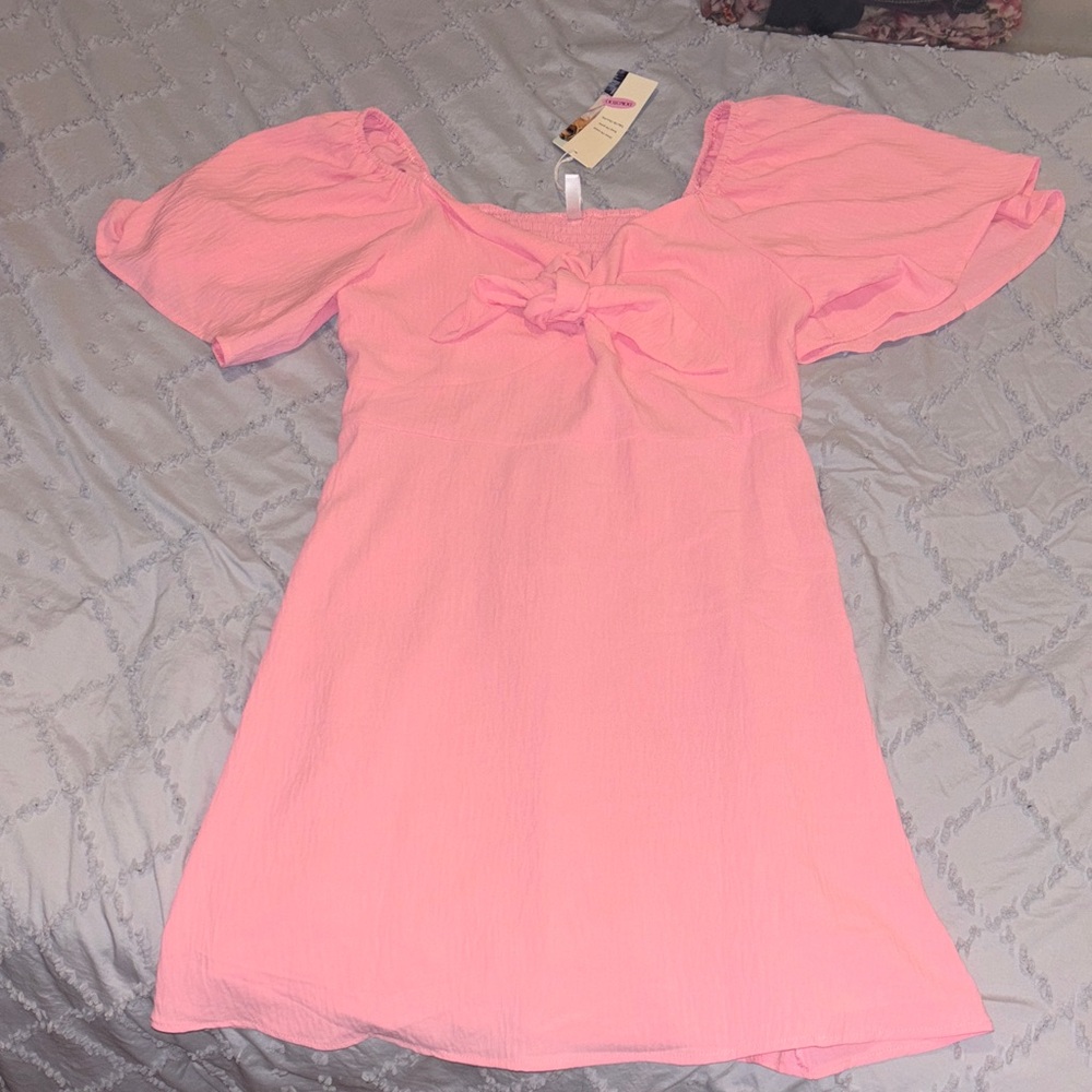 Pink elegant bow tie mini dress